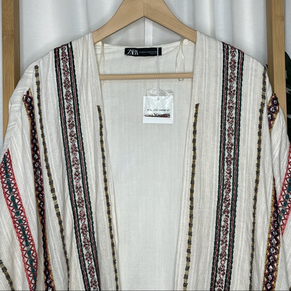 Zara Embroidered Beaded Linen Jacket Boho XS-S - Picture 3 of 8